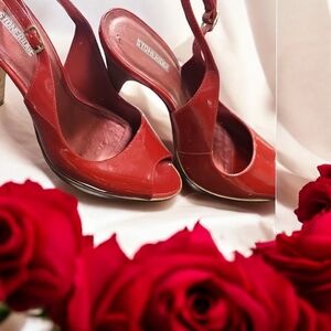 Elegant Red Patent Leather Slingback Heels